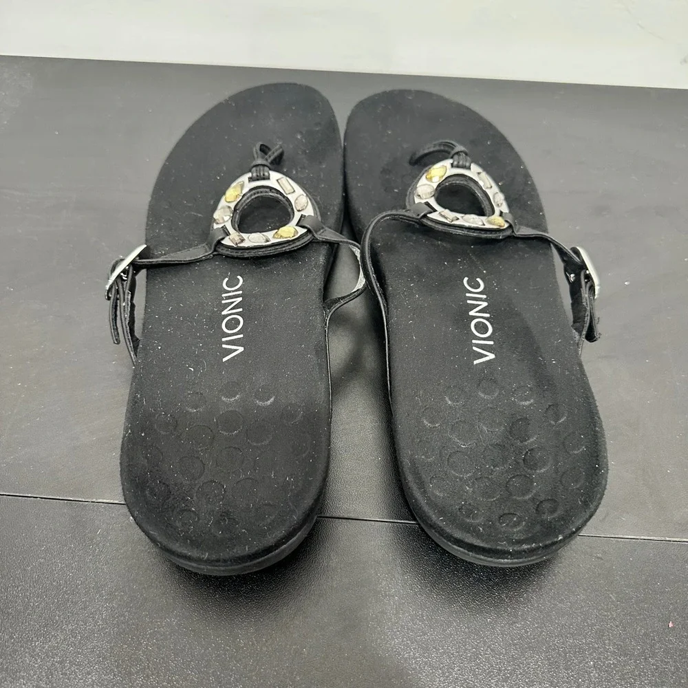 Vionic Black Embellished‎ Adjustable Buckle Orthopedic Sandals